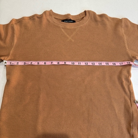 Pacsun Distressed Waffle Knit Shirt Long Sleeve T-Shirt Camel Men’s Size Small - Picture 5 of 9